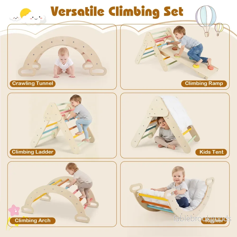 i – montessori klätterset i trä leksakset för barn från år klätterställning set med klättertriangel klätterbåge och ramp inomhus klätterleksak – 3 1 1 - Bild 3