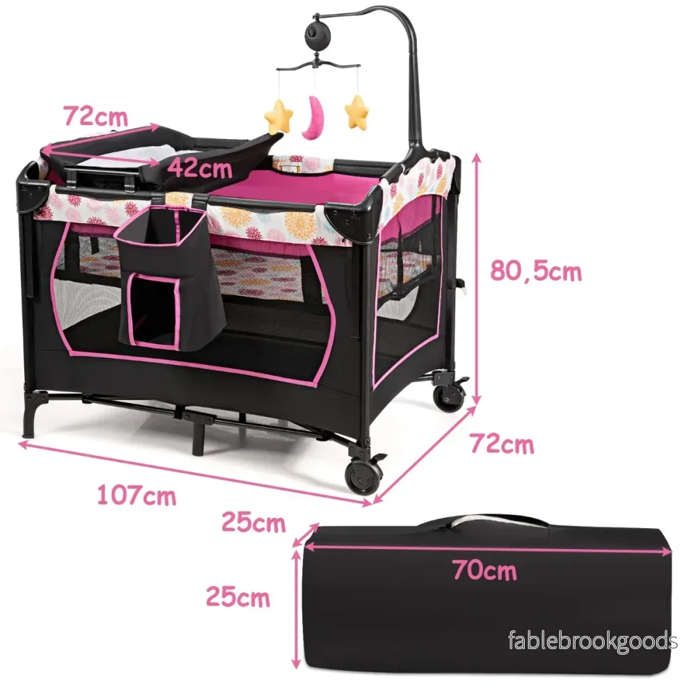 Babysäng – i hopfällbar resesäng och spjälsäng skötbord lekhage +rosa – 4 1 – Svart - Bild 2