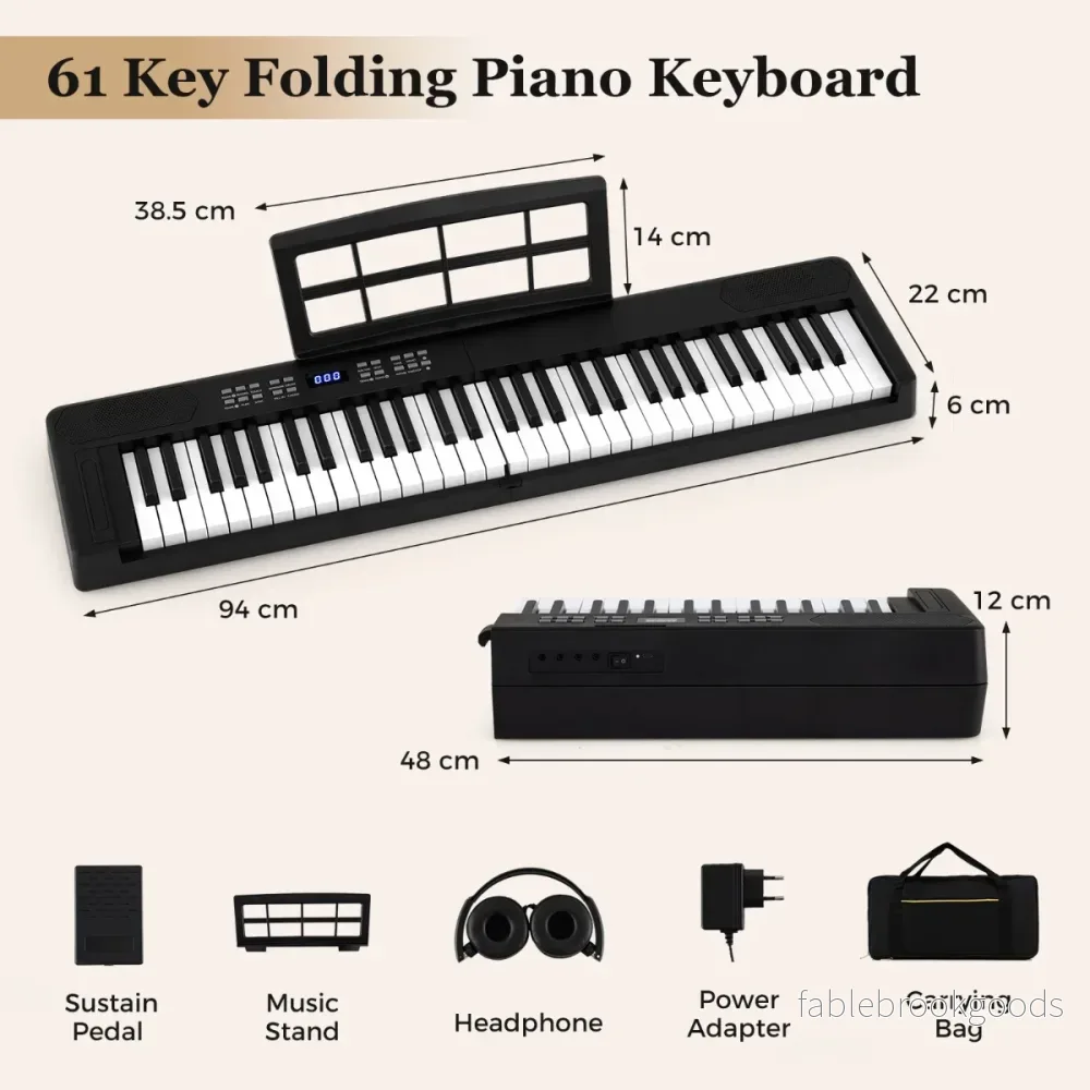 tangenter – hopfällbart pianoklaviatur fullskaligt elektroniskt keyboard med MIDI och Split funktion – 61 – Svart - Bild 2