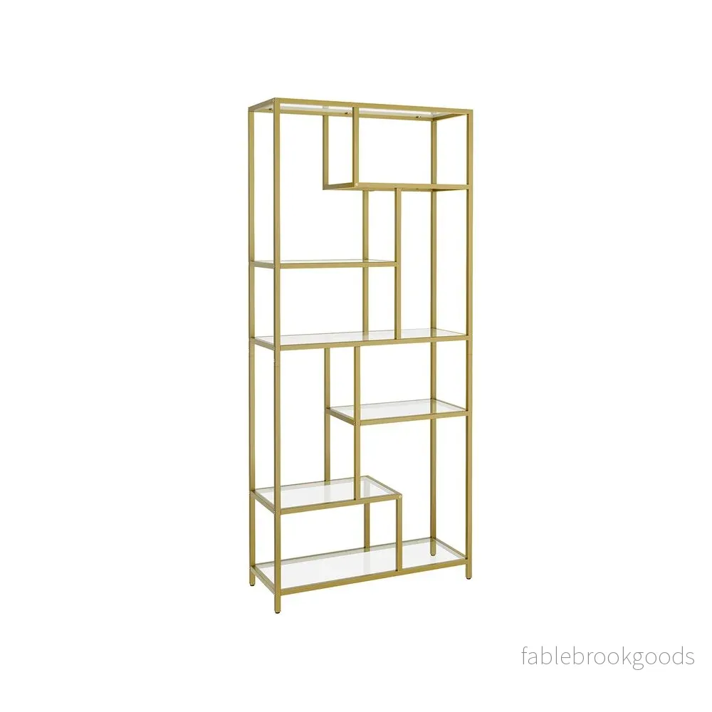 Bokhylla – 6 nivåer – stål och glas – guld och transparent Bokhylla – 6 nivåer – stål och glas – guld och transparent
