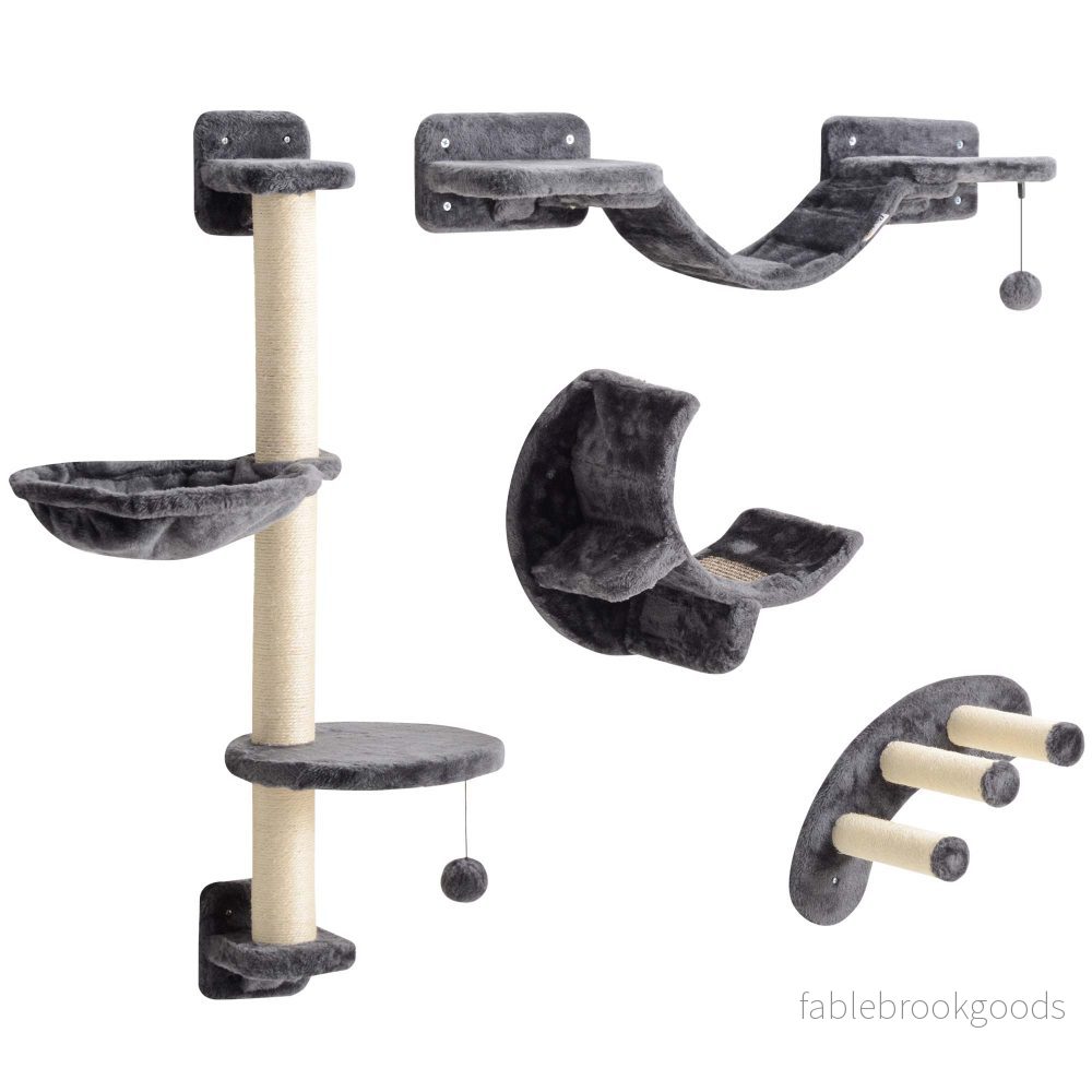 Cat Climbing Wall Set med hängmatta, mörkgrå, 4-delad