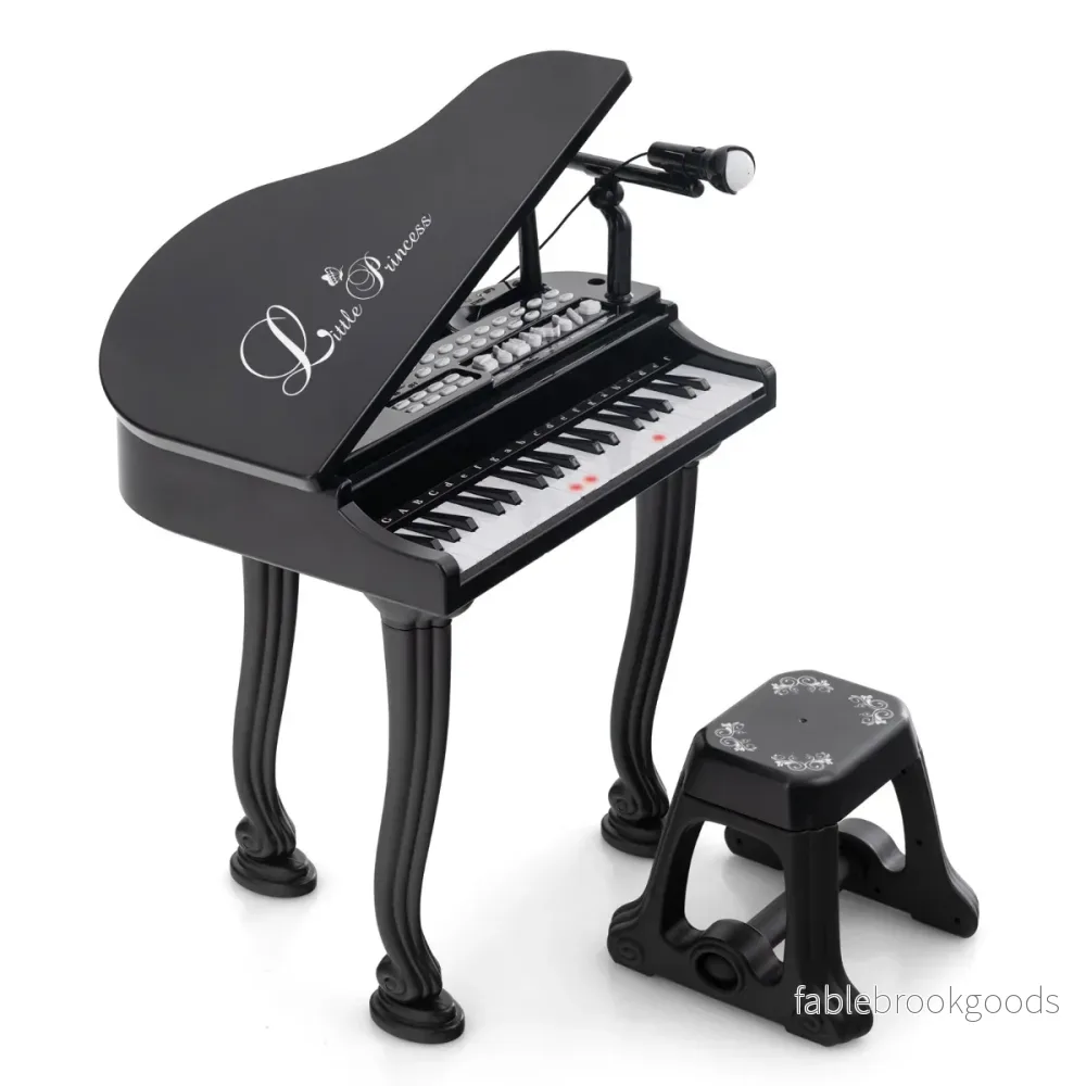 Barnpiano – med nycklar och pall Leksak Portable – 37 47 x 37 x 70 cm – Svart