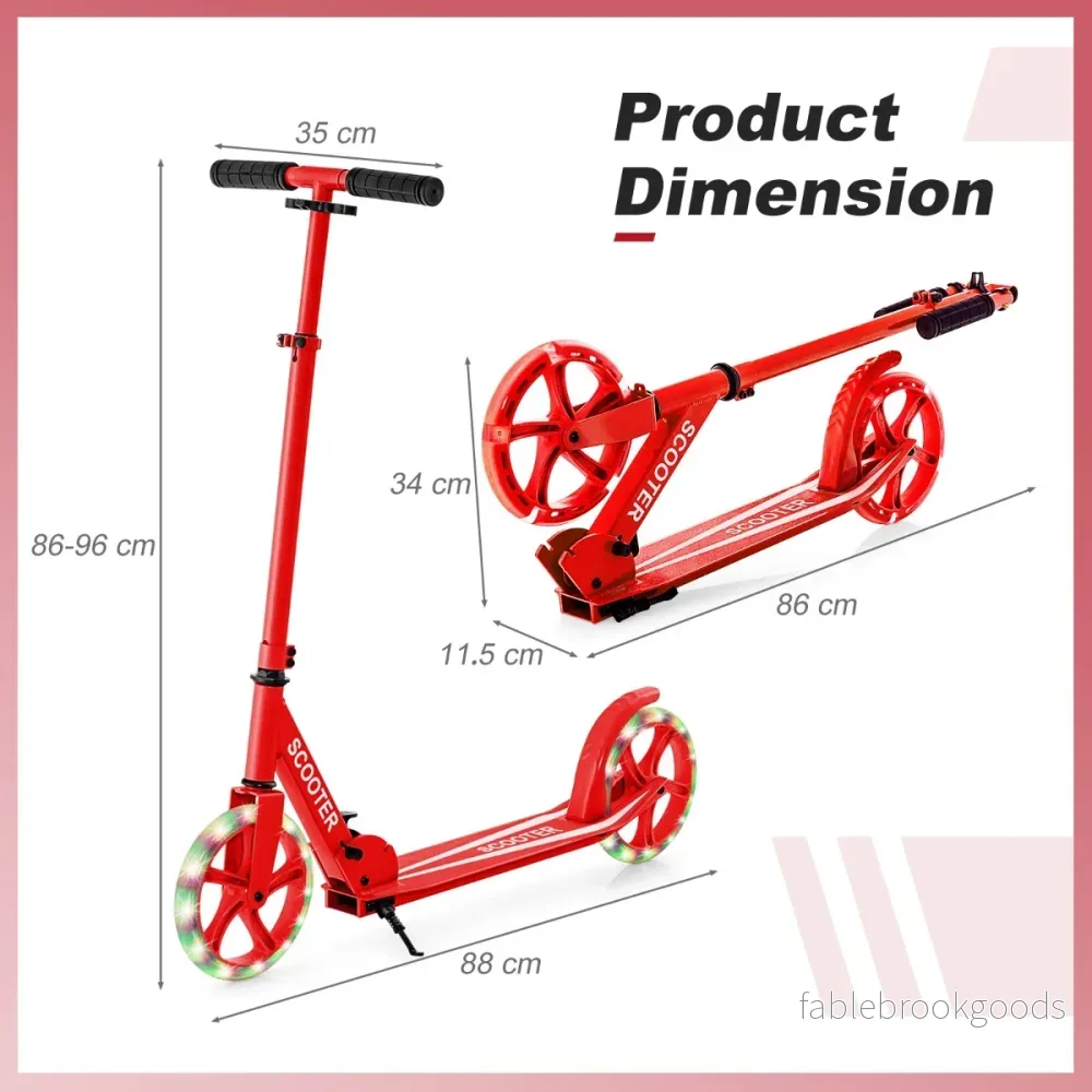 Hopfällbar – scooter med bärförmåga och LED hjul höjjusterbar sparkcykel – 100 kg 2 – Röd - Bild 2