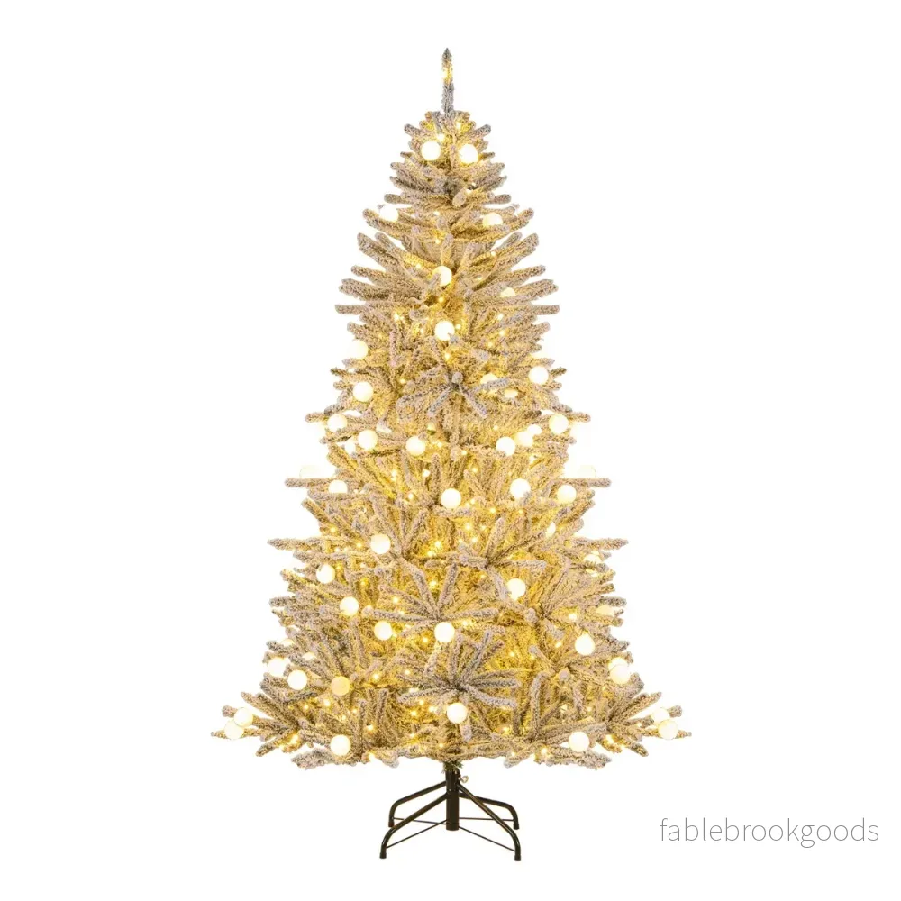 Snöbelagd – konstgjord julgran med kulor, varmvita LED lampor och grenspetsar – 51 250 637 180 cm – Silver