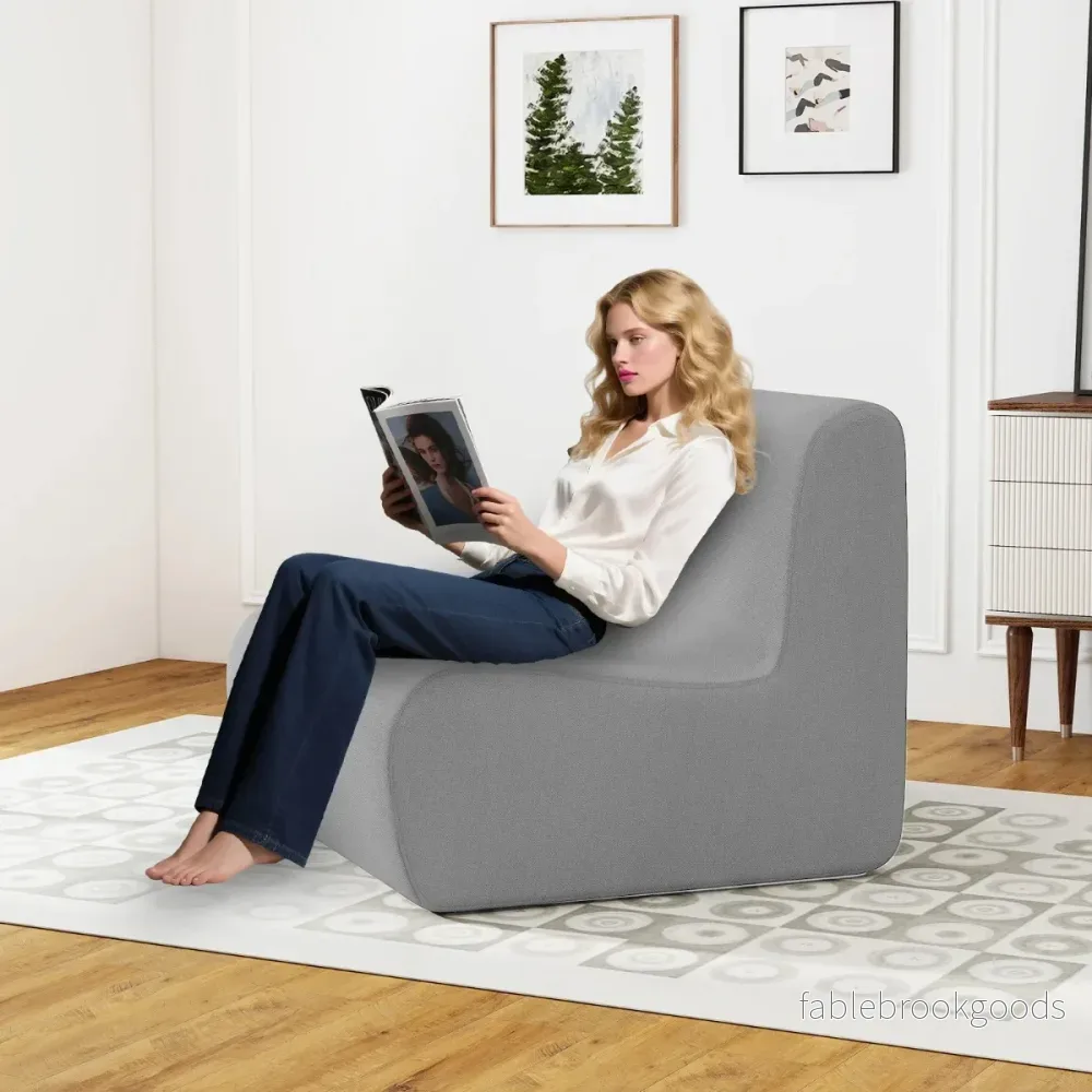 Sittsäck – bekväm golvsoffa Stol med mjuk sammet och ergonomiskt stöd enkel läsfåtölj – Grå - Bild 3
