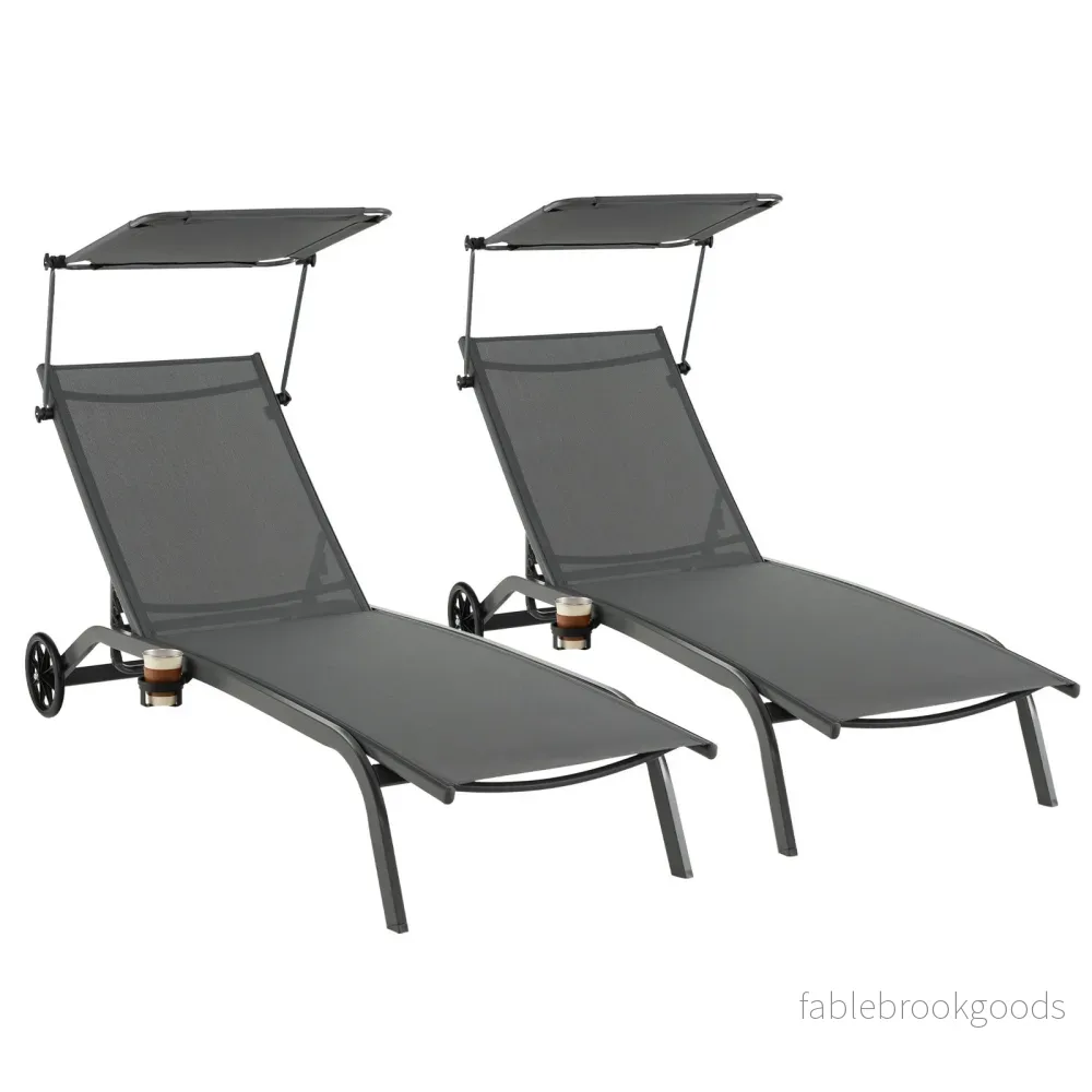 Pack – Uteplats solstol Utomhus med hjul Strandstol gjord av metall – 2 – Grå