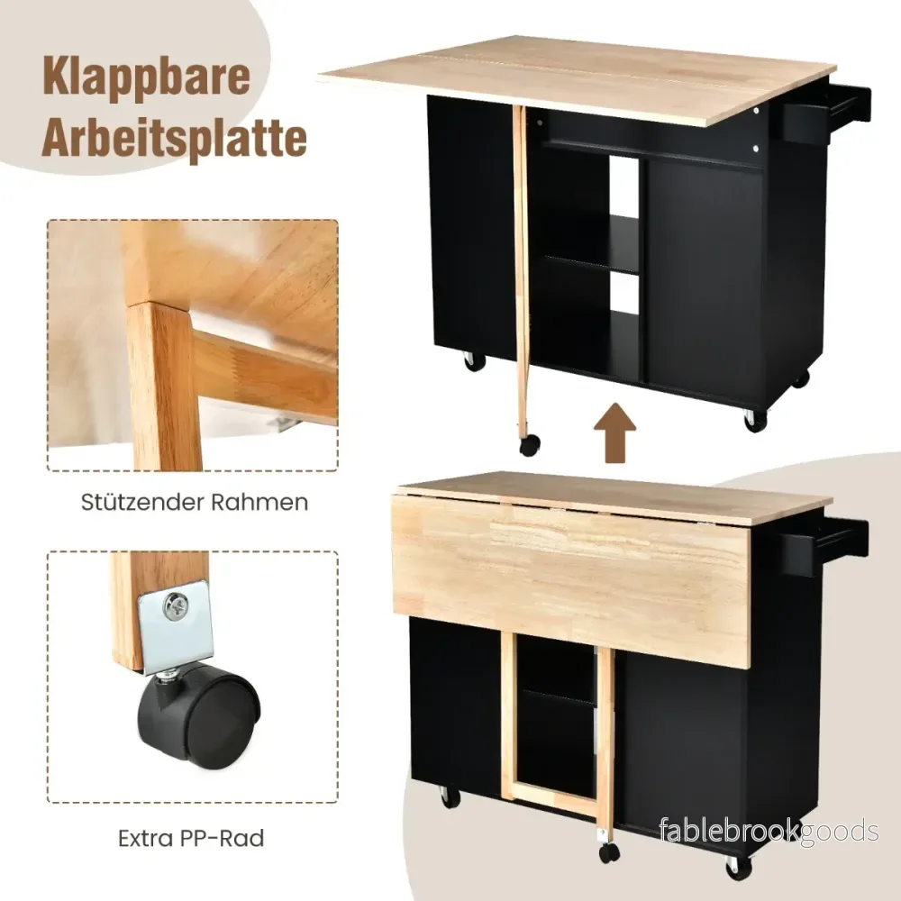 Kitchen – Island Trolley med utdragbar bänkskiva – 124 x 76 x 92 cm – Svart - Bild 2