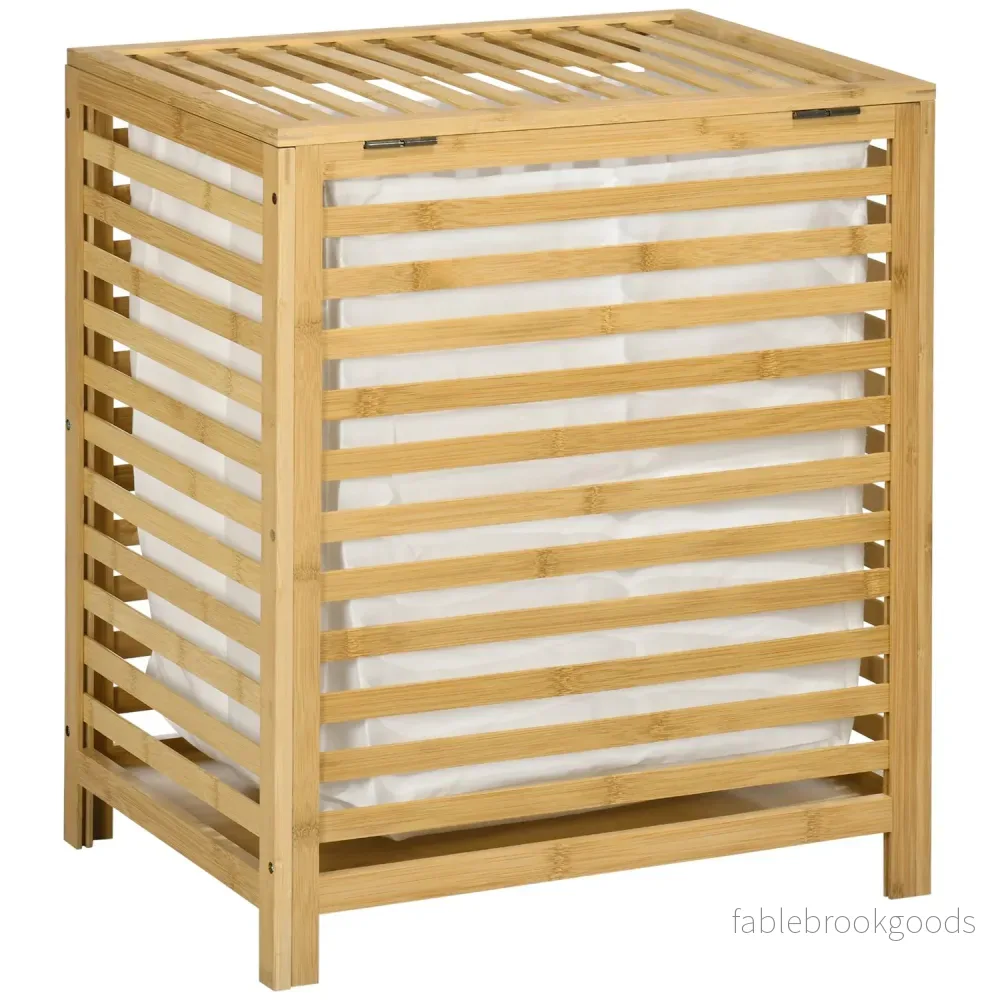 Bambu tvättkorg 55L med lock & avtagbar väska