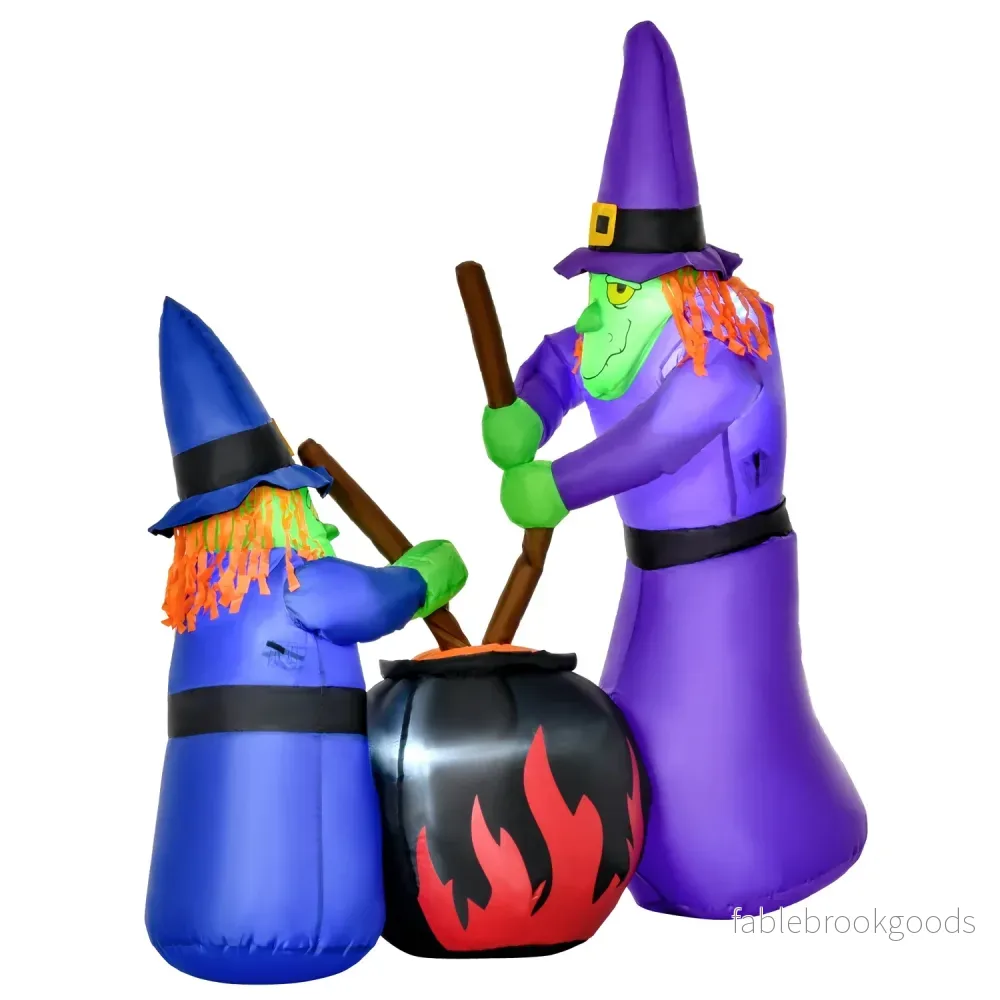Uppblåsbar Halloween kitteldekoration med LED-lampor, polyester