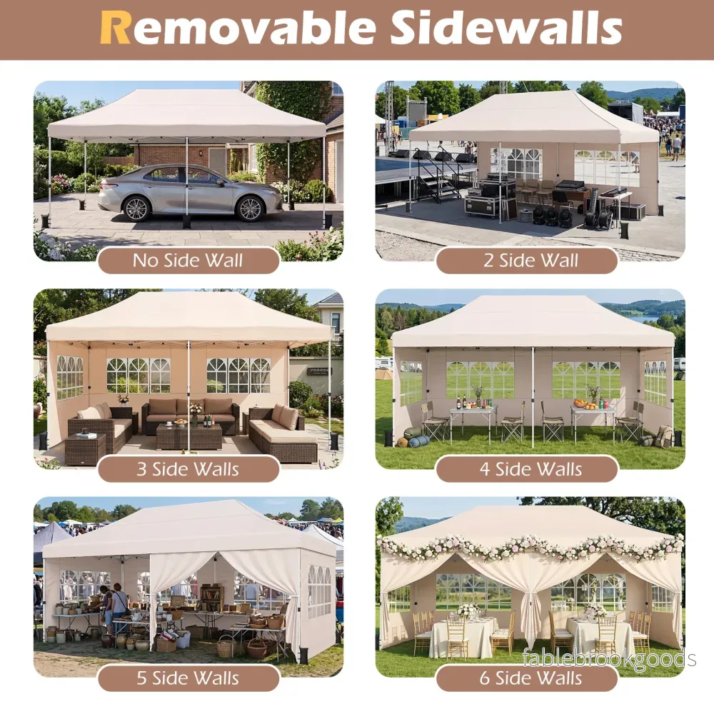 Hopfällbar – paviljong med fyra sidoväggar höjdläsbar pop up – 3 x 6 m – Beige - Bild 3