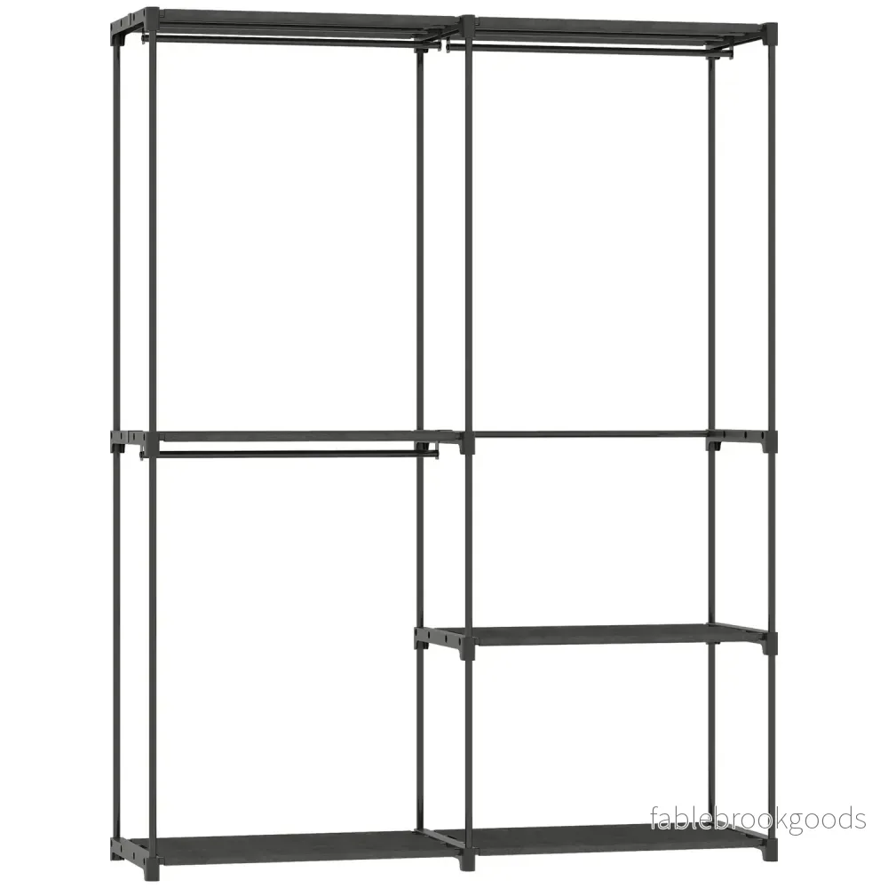 Bärbar klädställning, metallram, tyghyllor, svart