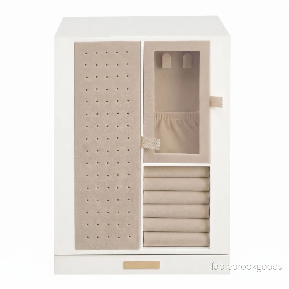 Sieradendoos – Met Glazen Deksel en Meerdere Vakken – Crèmewit – 17 x 15,2 x 23,1 cm Sieradendoos – Met Glazen Deksel en Meerdere Vakken – Crèmewit – 17 x 15,2 x 23,1 cm