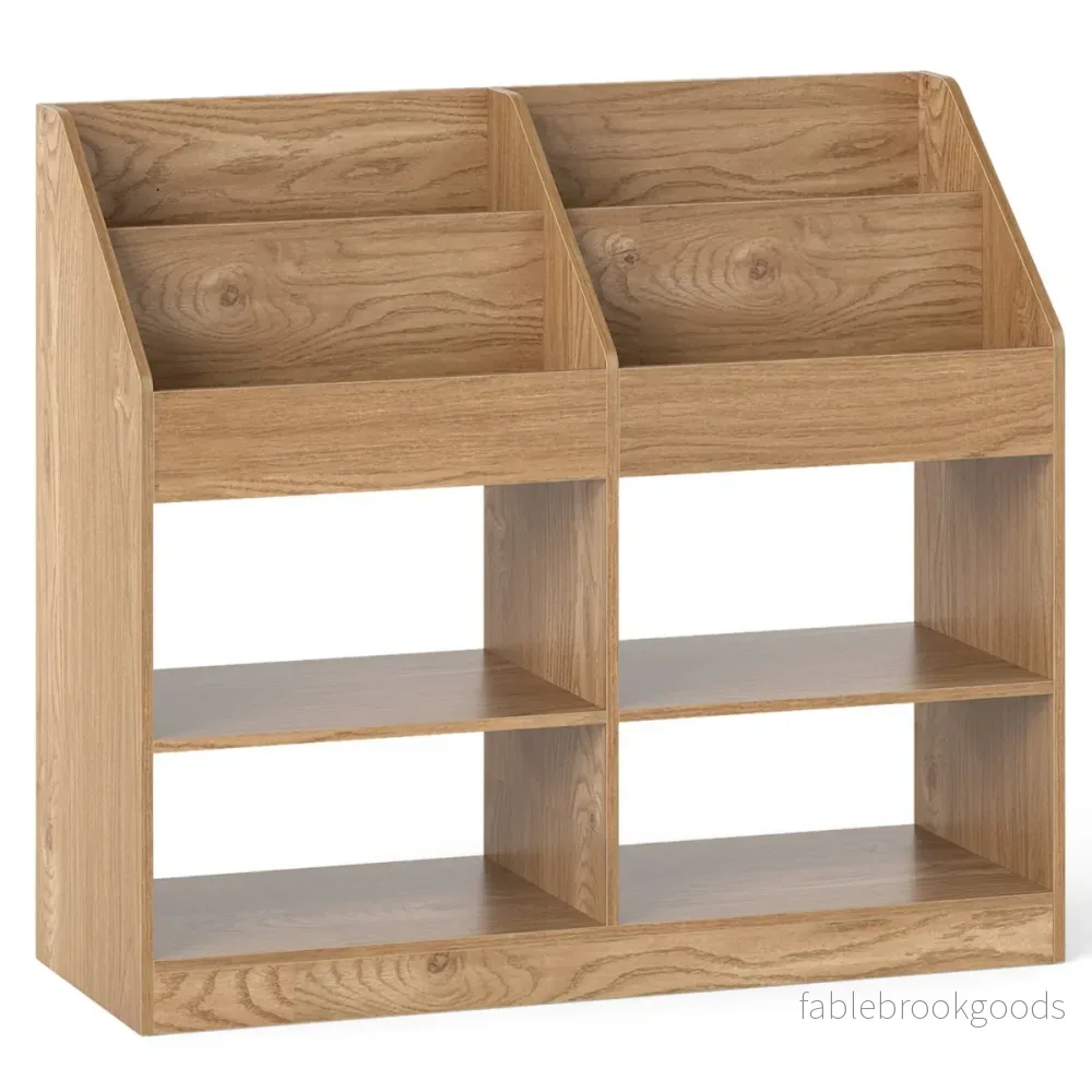 Barnbokhylla – hög barnhylla med hyllor och öppna fack – 80 cm 4 4 – Natur