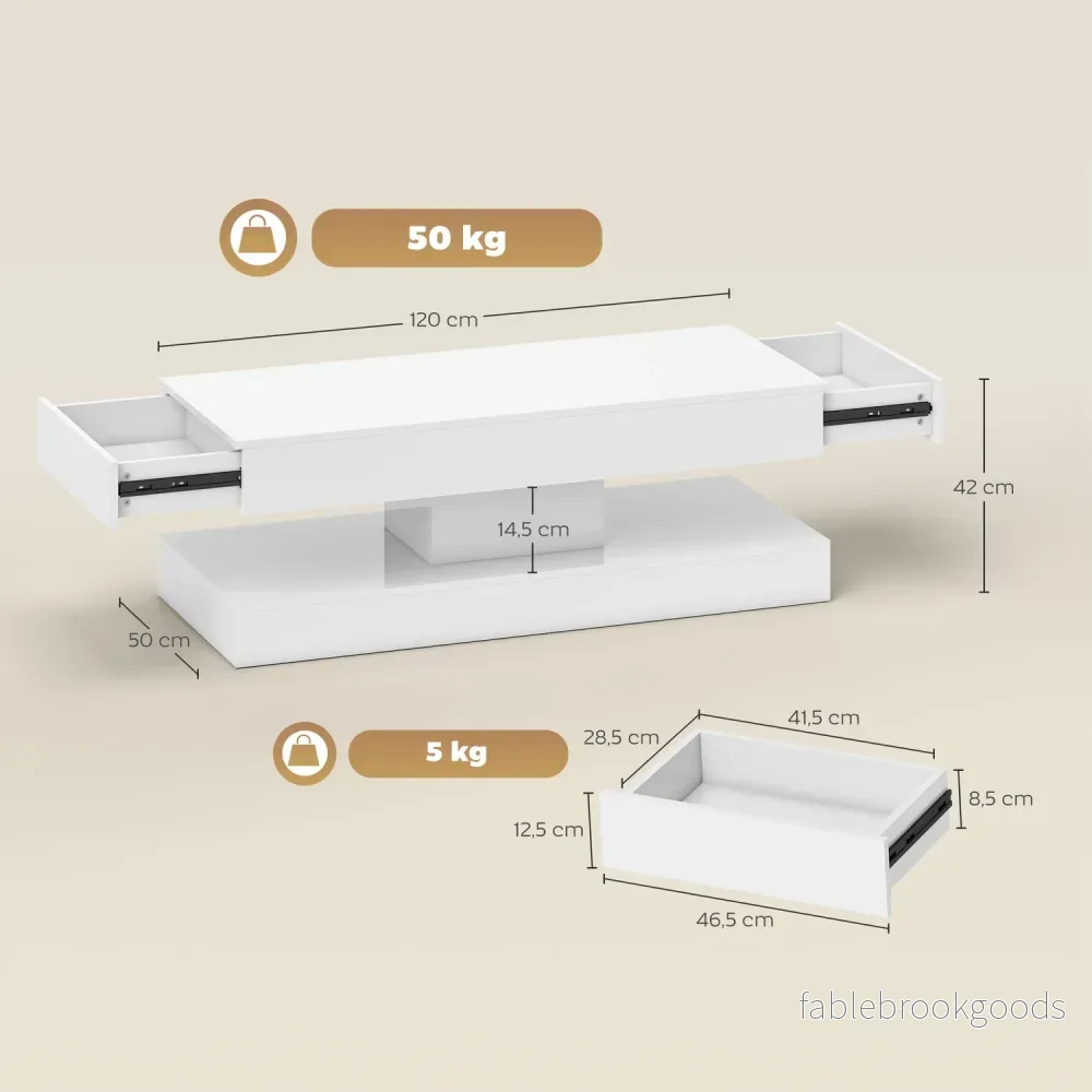 Soffbord med lådor och LED-lampor, vit MDF - Bild 3