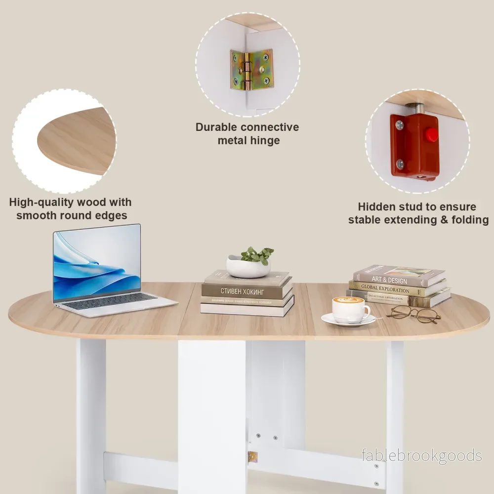 Rund – fällbord, balkongbord, fällbart trädgårdsbord för 4‑7 personer vitt – 163 x 80 x 75 cm - Bild 3