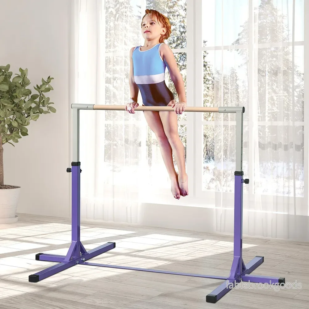 Justerbar gymnastikstång, 13-nivåer, stål & trä, 75 kg Kapacitet - Bild 2