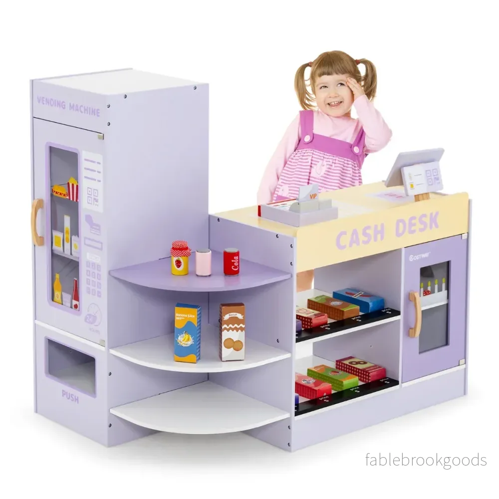 Barnbutik – Livsmedelsbutik i trä med sidodisk – 89 x 57 x 80 cm – Lila - Bild 2