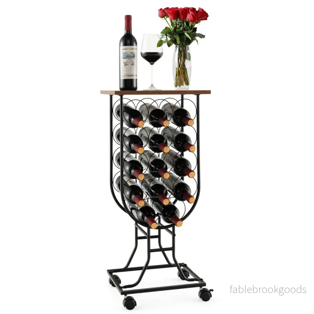 Vinställ – för flaskor med avtagbara och låsbara hjul – 14 38 x 30 x 82 cm – Svart - Bild 2