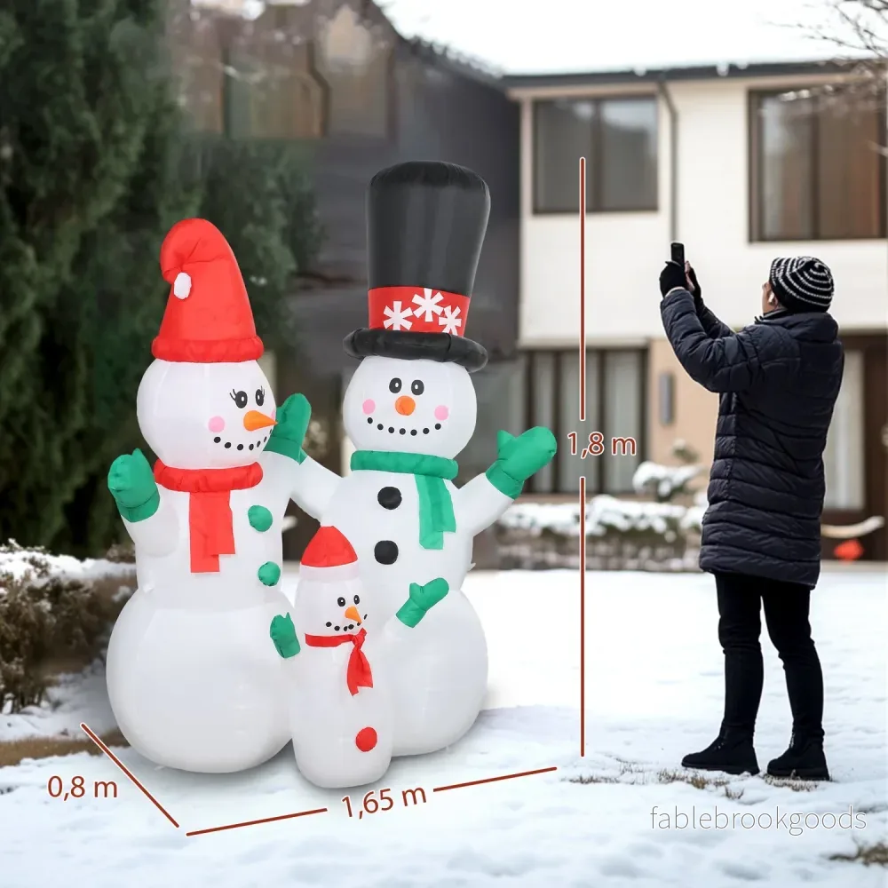 Uppblåsbar snögubbefamilj, 1,8 m juldekoration med lysdioder - Bild 3
