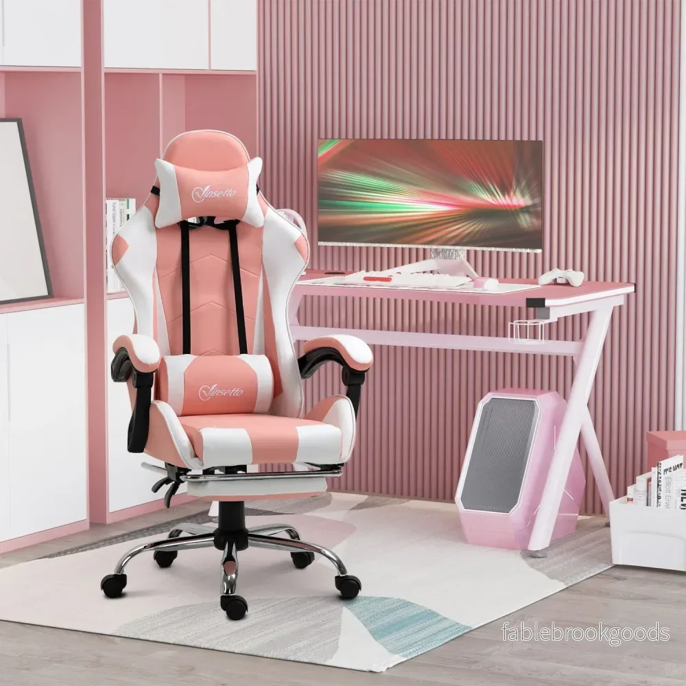 Ergonomisk rosa och vit spelstol med svankstöd - Bild 2