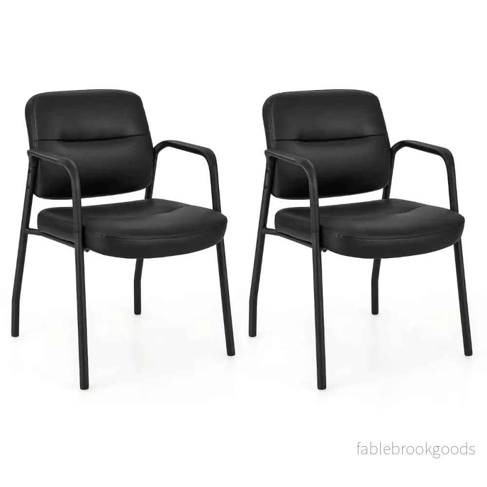 Konferensstolar – Set med vadderade besöksstolar armstöd och metallram – 2 58 x 56 x 81 cm – Svart