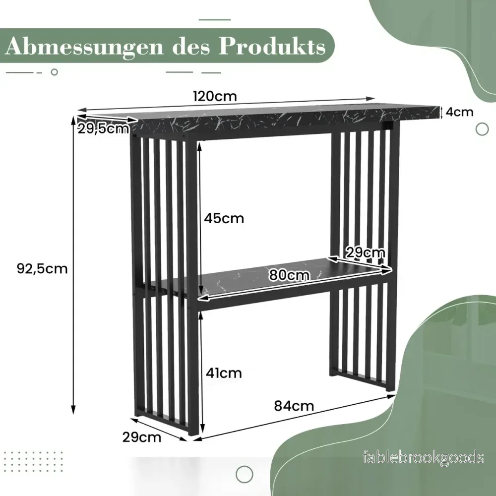 nivåer – Konsolbord med marmorutseende Smalt sidobord Hallbord metallram – 2 – Svart - Bild 2