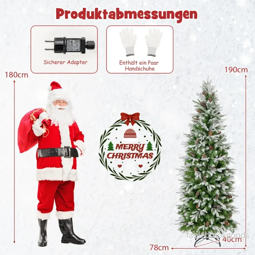 Konstgjord – julgran med ljus och snö jul för hem +vit – 190 cm – Grön - Bild 3