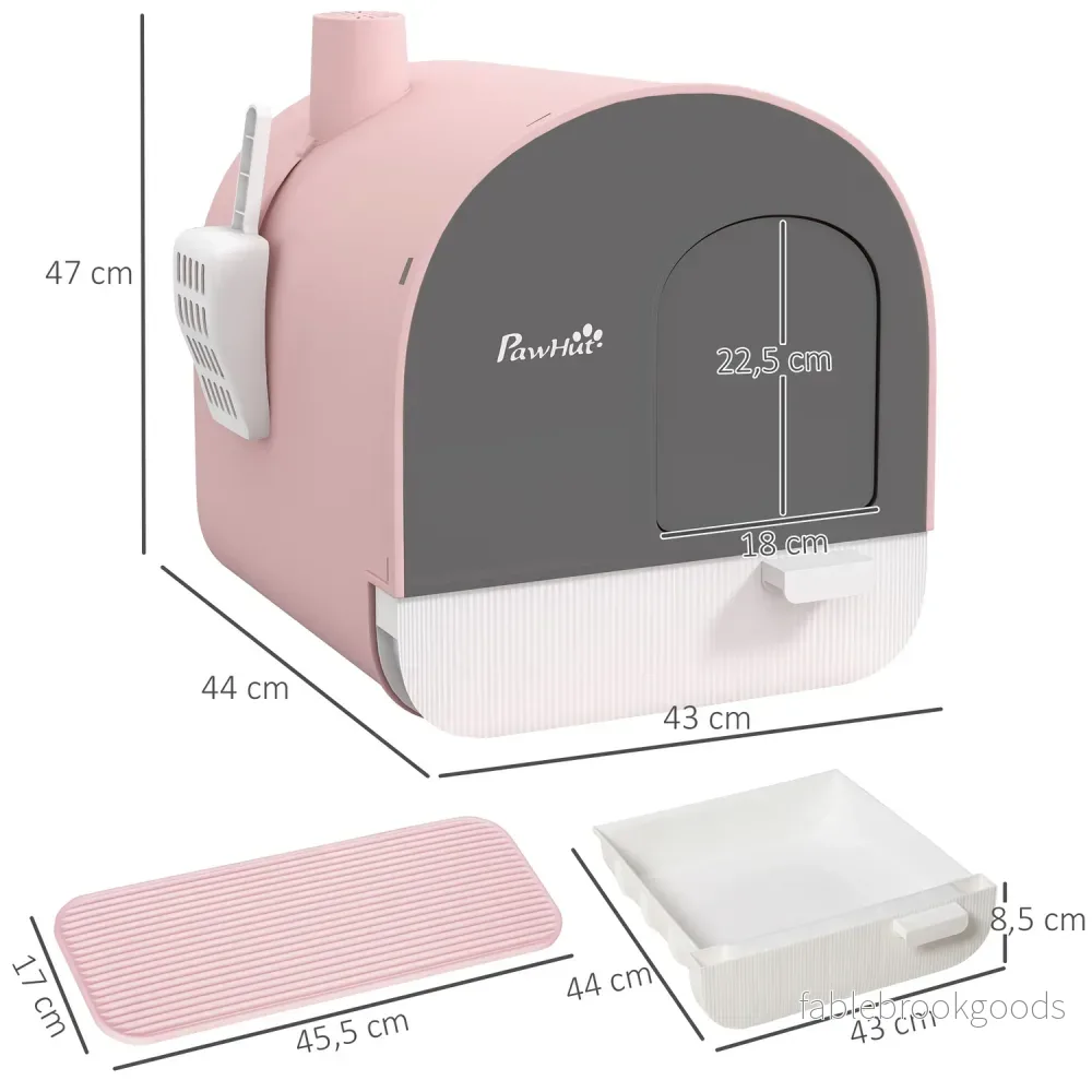 Rosa kattsandlåda med utdragbar bricka och matta, 5 kg kapacitet - Bild 3