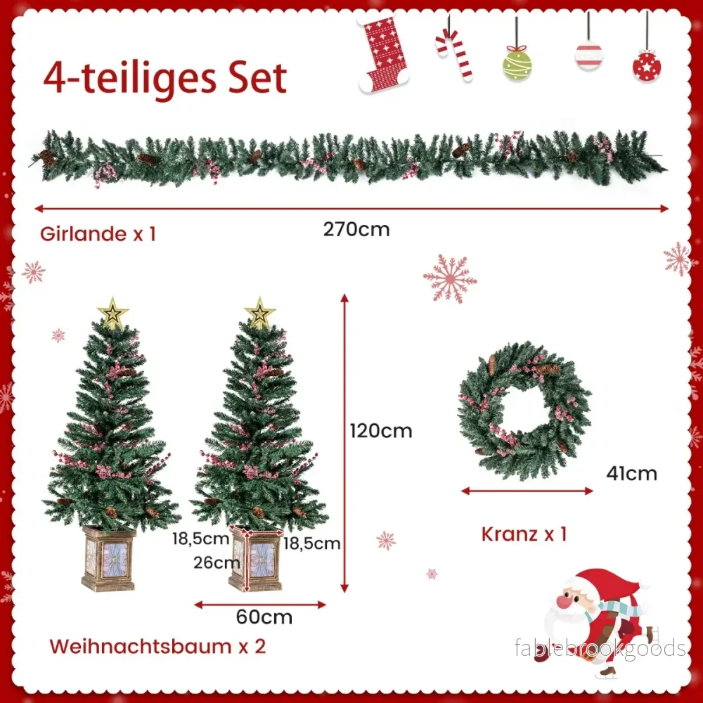pack – mini konstgjord julgran i kruka med julgirland och julkrans – 2 120 cm – Grön - Bild 2