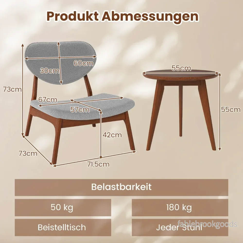 delat – fåtölj med sidobord Polstrad loungestol set Litet stolar – 3 2 – Ljusgrå - Bild 2