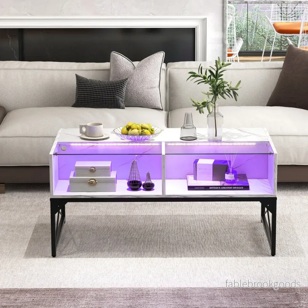 LED soffbord – med marmorlook och justerbara ljusfärger ljusstyrka vardagsrumsbord vitt – Vit - Bild 3