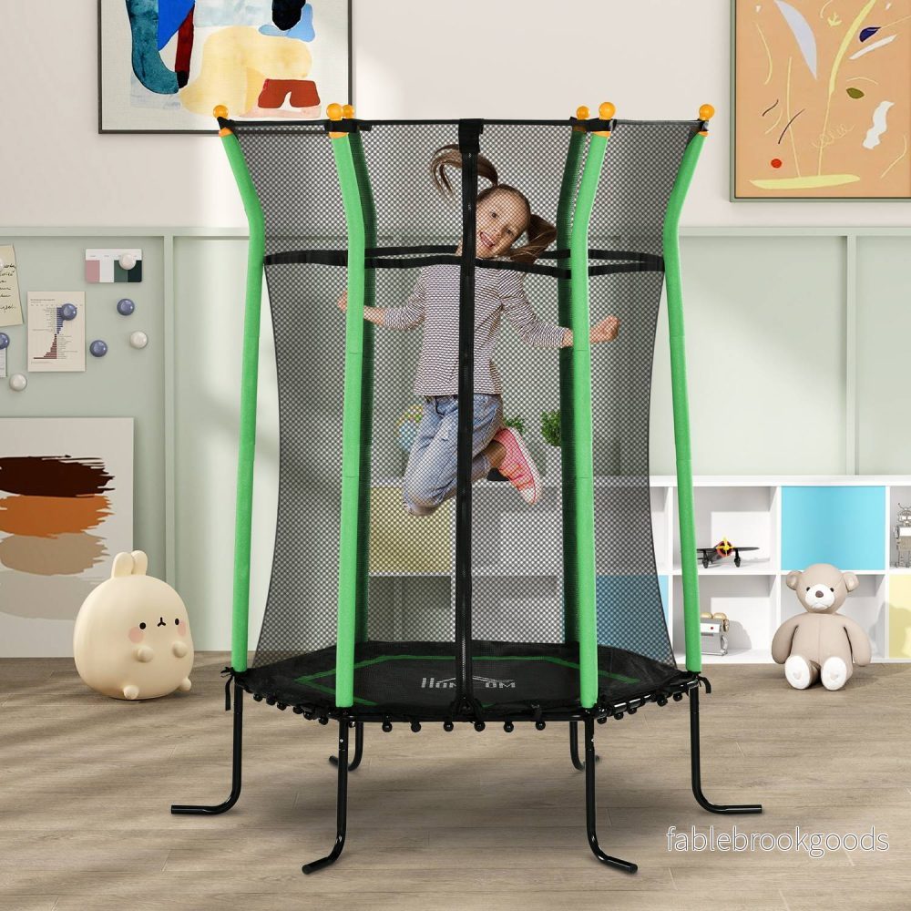 Barntrampolin med skyddsnät, Ø163,5 cm, grön - Bild 2
