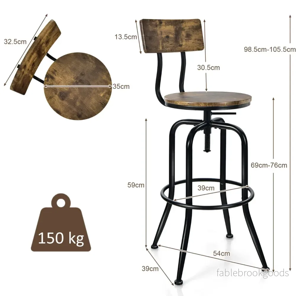 Barstol – Industrial Set med Roterbar och höjdjusterbar – 2 – Brun - Bild 2
