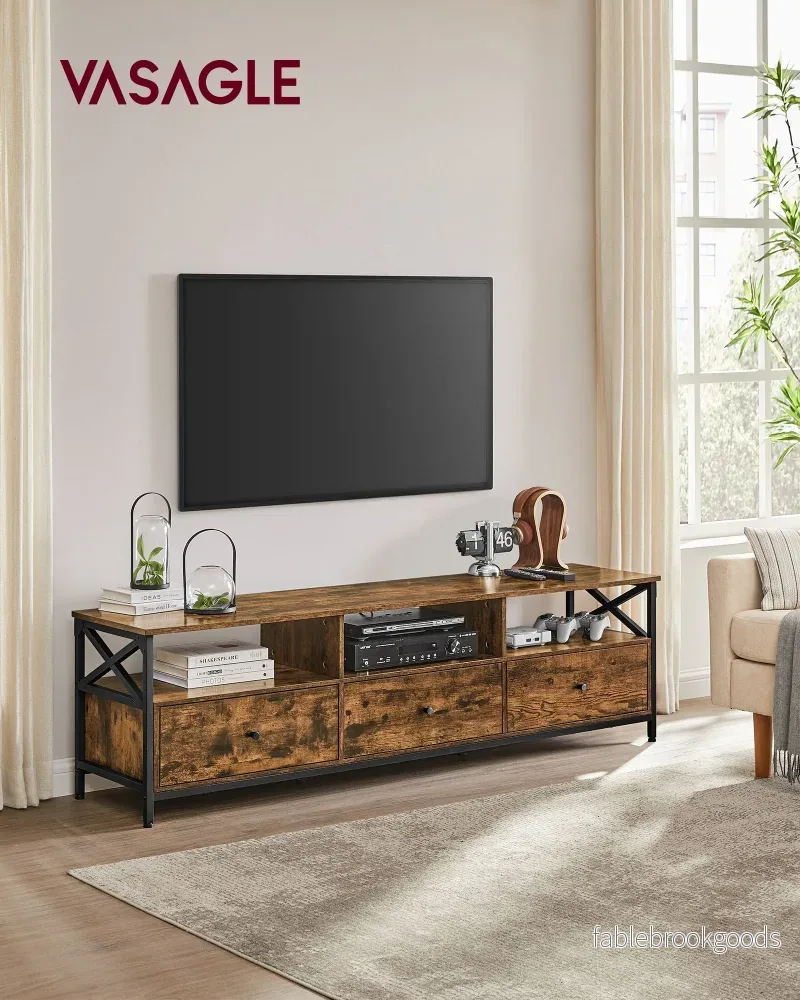 TV-skåp – med 3 lådor – vintage brunt och svart - Bild 2