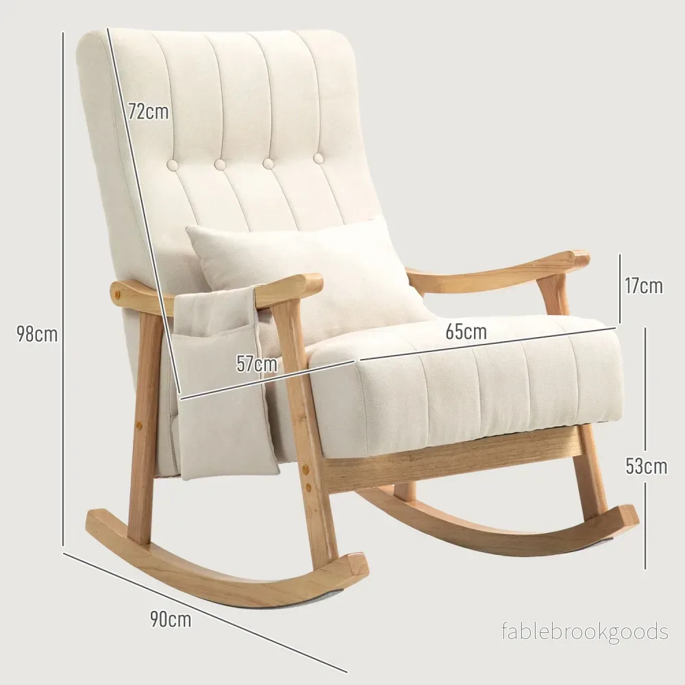 Beige gungstol i linne med svankkudde och ficka - Bild 3