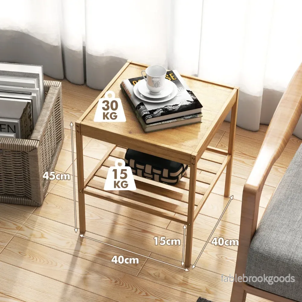 Set – med bambu sängbord vånings sidobord Naturligt – 2 2 40 x 40 x 45 cm – Natur - Bild 2