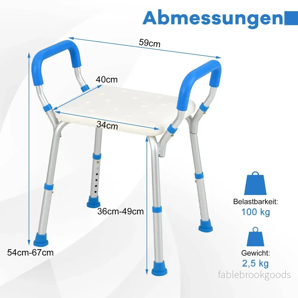 Höj – och sänkbar duschstol Alu duschbänk bärförmåga med halkfria gummifötter – 100 kg – Blå - Bild 2