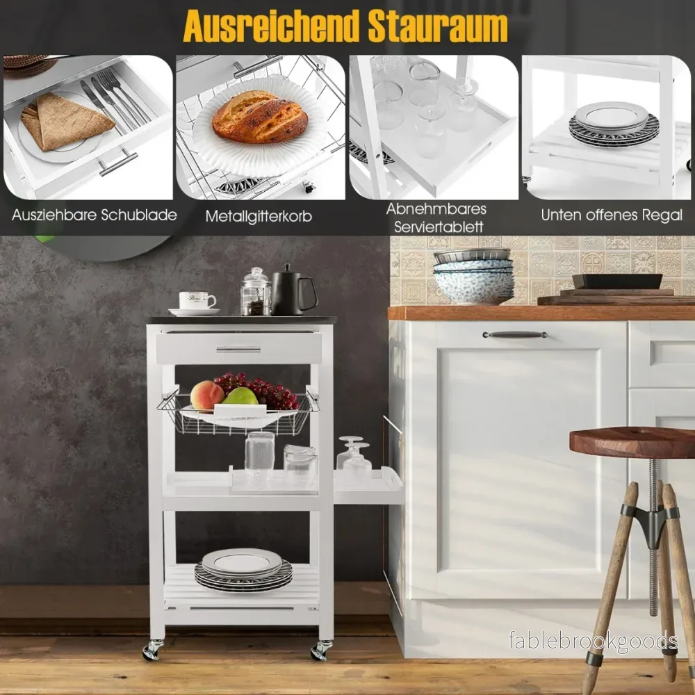 Serveringsvagn – Rullande köksö med bänkskiva – 47 x 39 x 85 cm – Vit - Bild 3