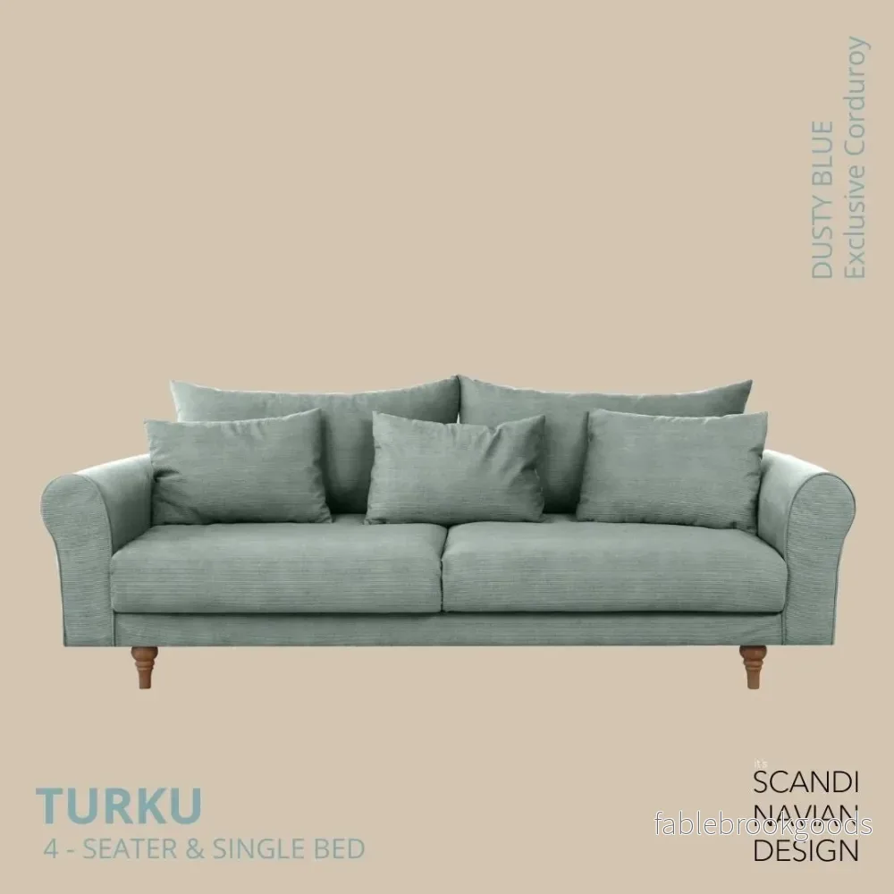 Turku 4-seater sofa/single bed Exclusive Corduroy, Dusty Blue removable & washable covers Turku 4-seater sofa/single bed Exclusive Corduroy, Dusty Blue removable & washable covers