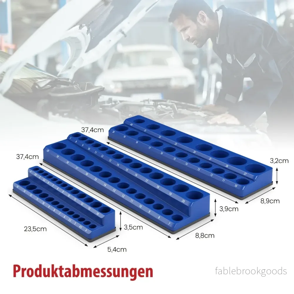 st – Hylsnyckelhållare magnetisk tums, och monteringsskena för uttag. – 6 1/2 3/8 1/4 – Blå - Bild 2