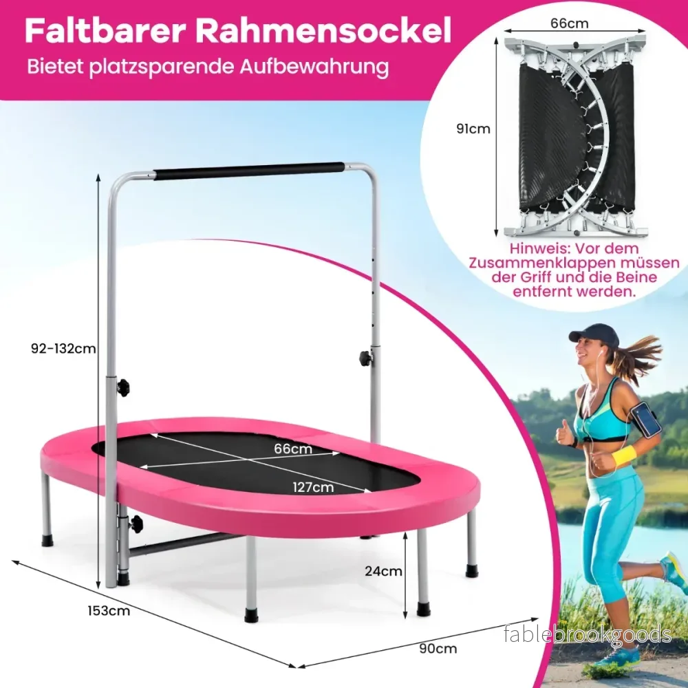 personer – trampolin med höj och sänkbart handtag mini – 2 154 x 90 x 92-132 cm – Rosa - Bild 2