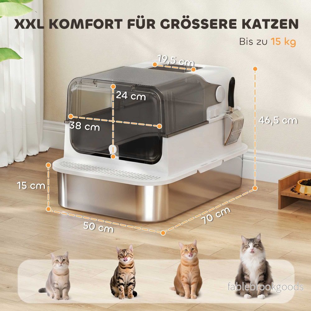 Kattlåda med lock i rostfritt stål, 72L XXL, dubbel ingång - Bild 3