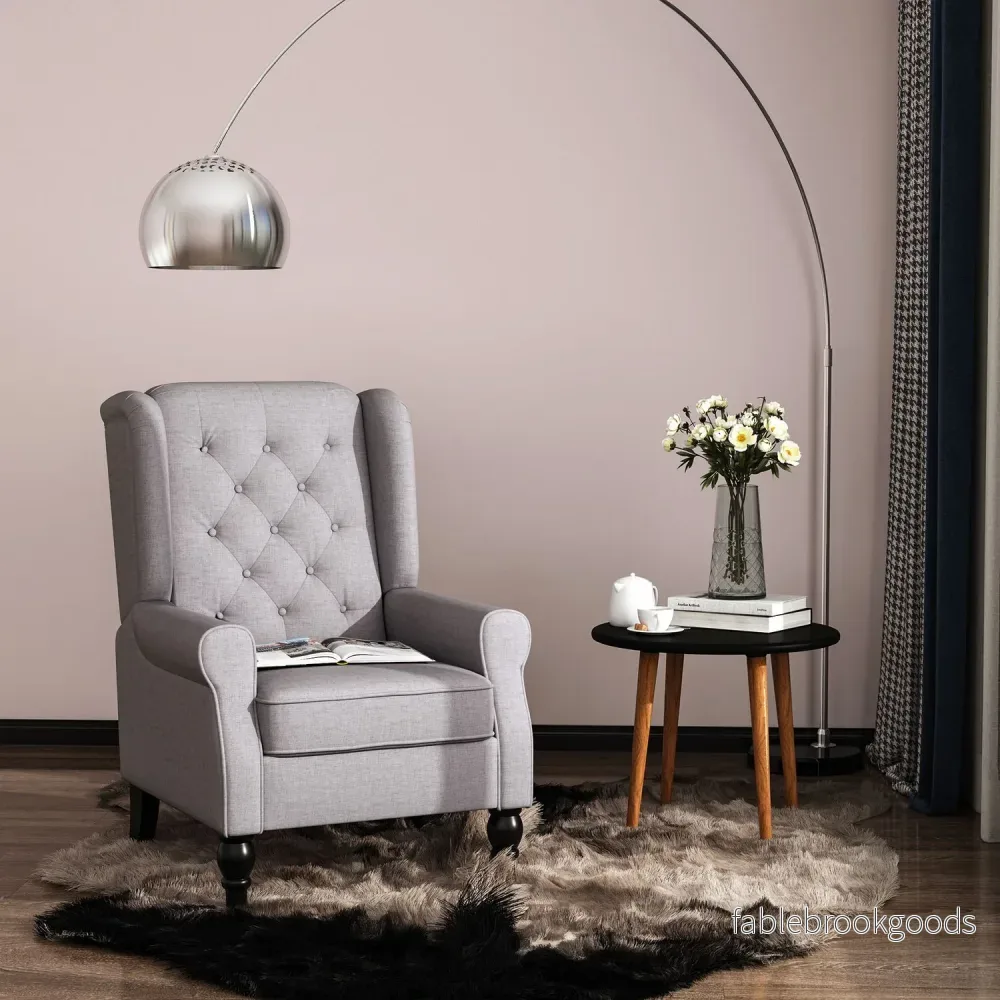 Grå Wingback Accent Stol, Tuftad, Polyester, 74x86x102cm - Bild 2