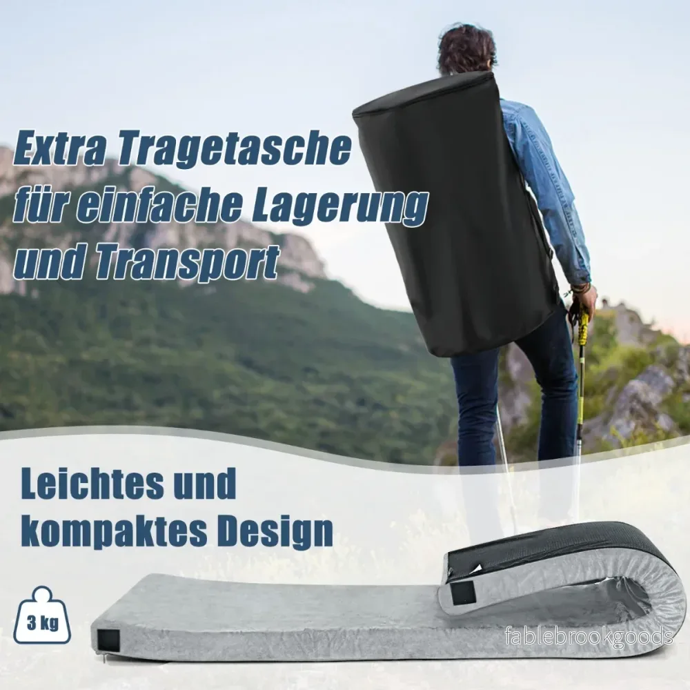 Camping – sovmatta Memory Foam Lätt med flanellskydd – 183 x 62,5 x 6,5 cm – Grå - Bild 3