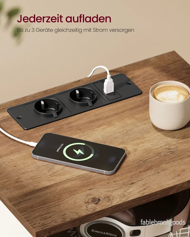 Nachtkastje - Met Stopcontact en USB - 2 Schuifladen - Wit en bruin - 40 x 30 x 59 cm - Bild 3