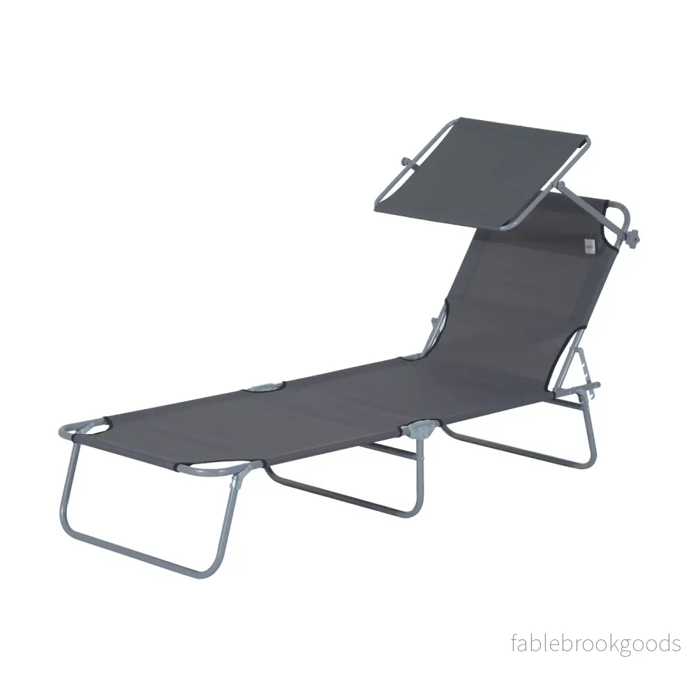 Hopfällbar solstol med solskydd, Grå – 187x58x36 cm Hopfällbar solstol med solskydd, Grå – 187x58x36 cm
