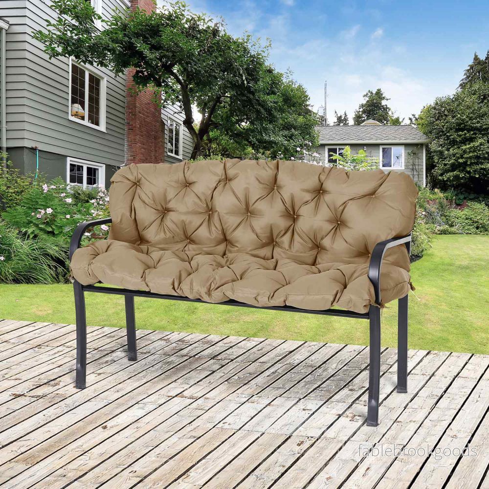 Khaki 3-sits bänkkudde med remmar, utomhus/inomhus - Bild 2
