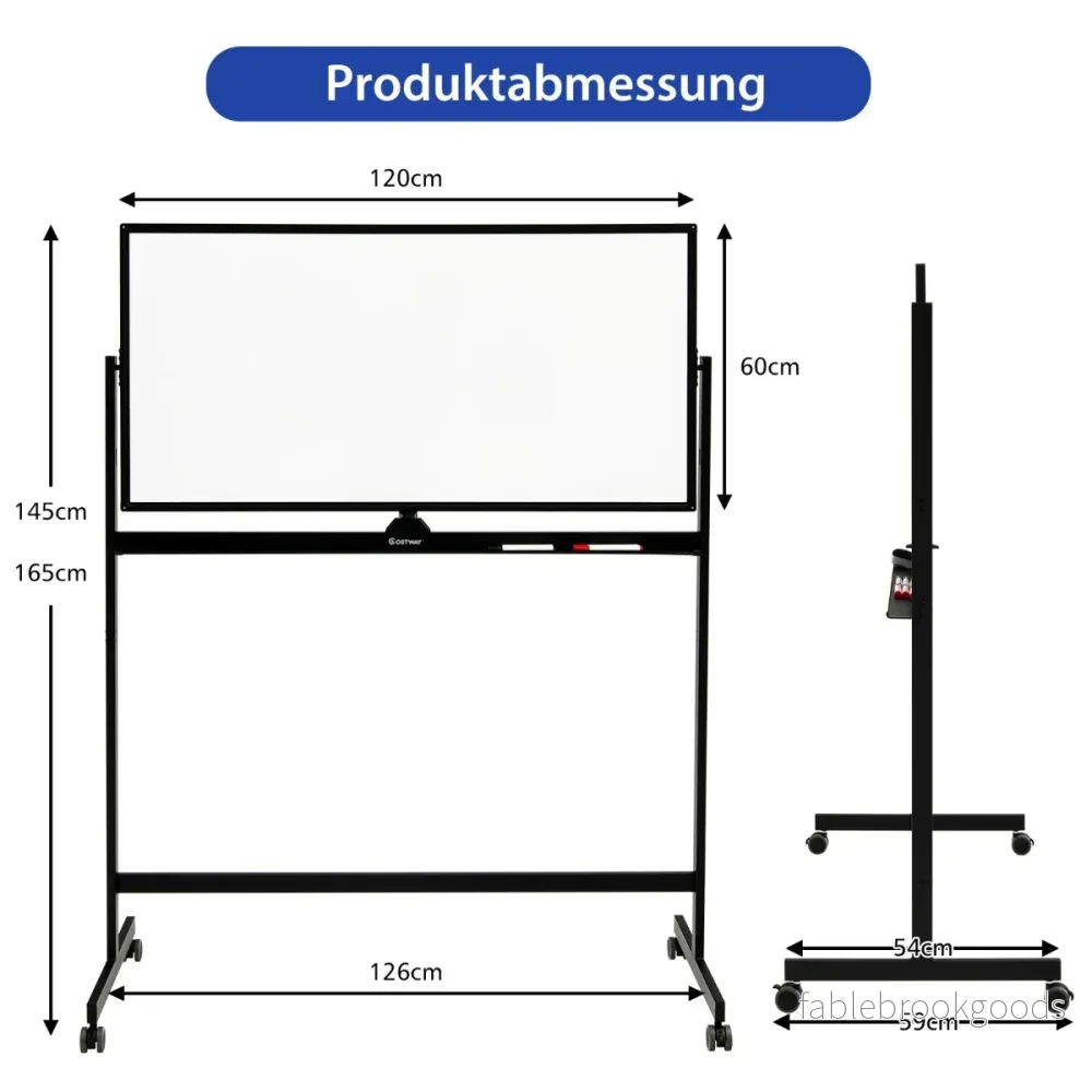 Dubbelsidig – magnetisk mobil whiteboard rullande för kontor – Svart - Bild 2