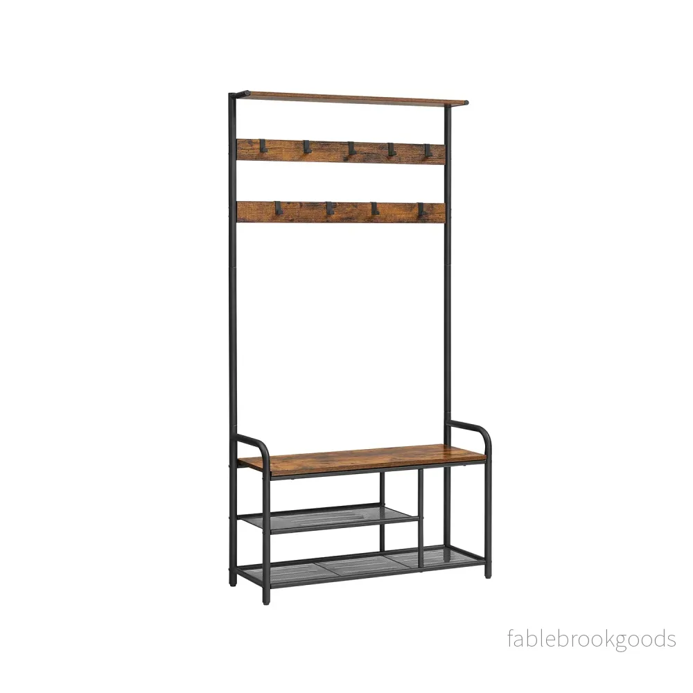 Klädhängare med bänk – vintage brun-svart Klädhängare med bänk – vintage brun-svart