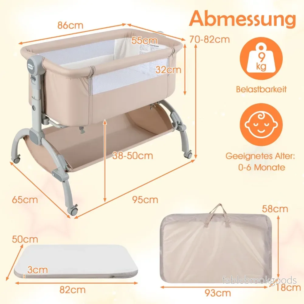 Baby – Beistellbed med faldig höjdjustering och låsbara hjul – 7 – Beige - Bild 2